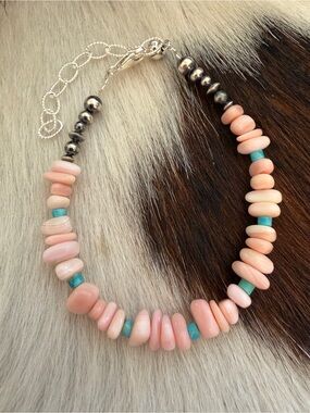 ❤️ 925 Navajo Desert Pearls Saucers Pink Conch Kingman Turquoise Bracelet Charm
